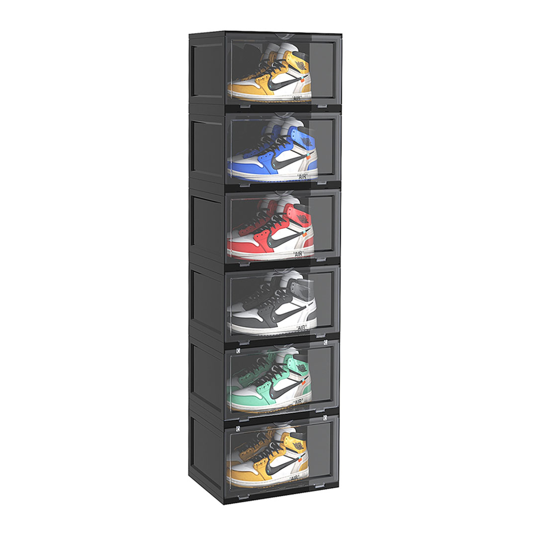 Soga 6 Tier Black Portable Shoe Organiser Sneaker Footwear Folding Plastic Bin Stackable Storage Box With Magnetic Door, Furniture, Storage &Amp; Shelving, Shoe Storage, , ,  - Nz Depot 1