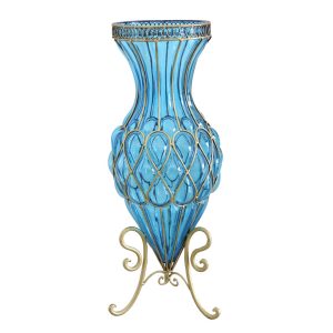 SOGA 67cm Blue Glass Tall Floor Vase with Metal Flower Stand, Home & Living, Home Decor, Vases, , ,  - NZ DEPOT 1