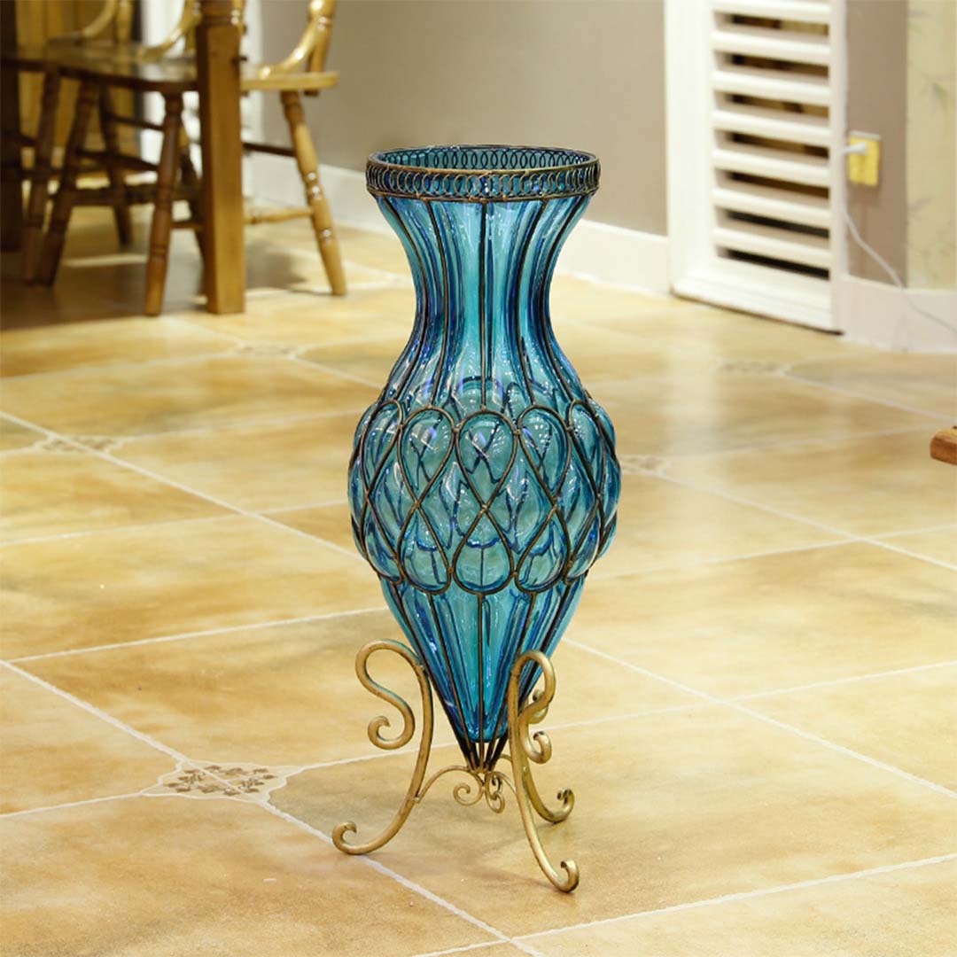 Soga 67Cm Blue Glass Tall Floor Vase With Metal Flower Stand, Home &Amp; Living, Home Decor, Vases, , ,  - Nz Depot 8