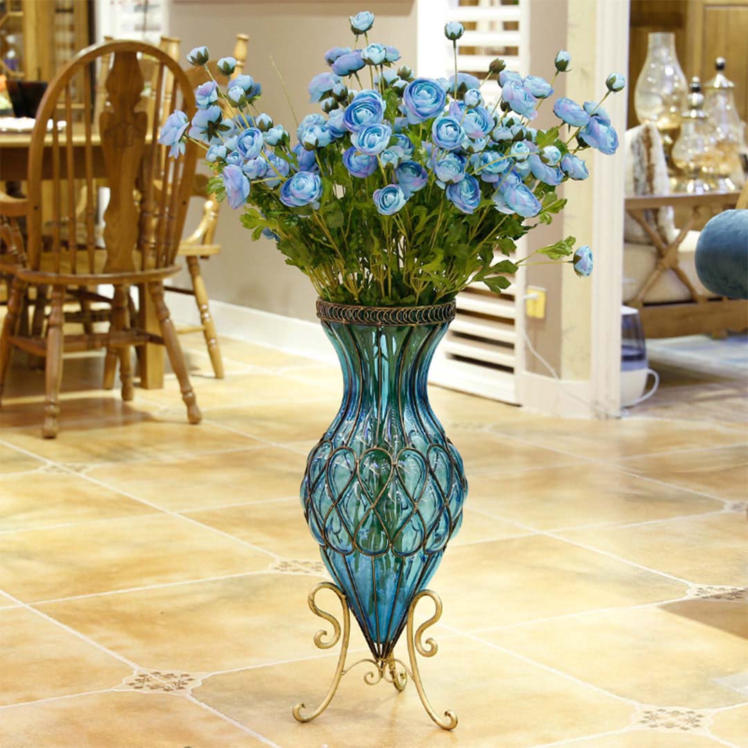 Soga 67Cm Blue Glass Tall Floor Vase With Metal Flower Stand, Home &Amp; Living, Home Decor, Vases, , ,  - Nz Depot 9