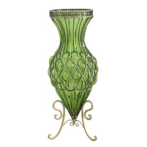 Soga 67Cm Green Glass Tall Floor Vase With Metal Flower Stand Nz Depot - Nz Depot