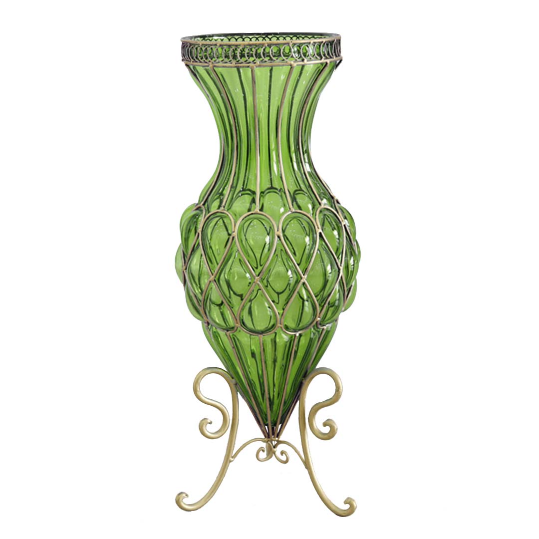 Soga 67Cm Green Glass Tall Floor Vase With Metal Flower Stand, Home &Amp; Living, Home Decor, Vases, , ,  - Nz Depot 1