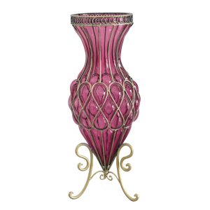 Soga 67Cm Purple Glass Tall Floor Vase With Metal Flower Stand Nz Depot - Nz Depot