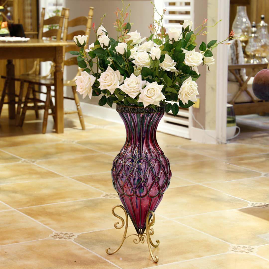 Soga 67Cm Purple Glass Tall Floor Vase With Metal Flower Stand, Home &Amp; Living, Home Decor, Vases, , ,  - Nz Depot 9