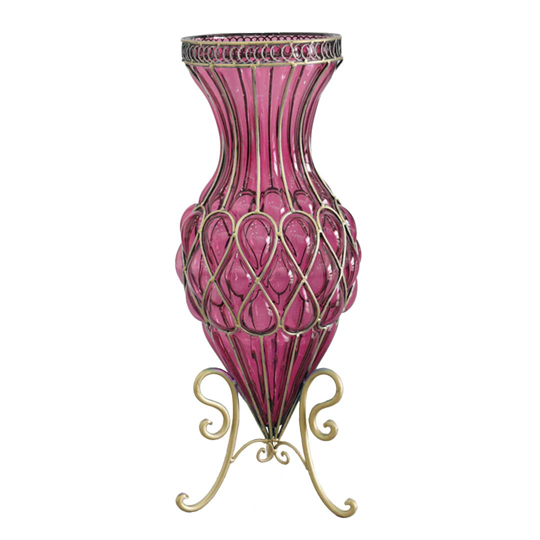 Soga 67Cm Purple Glass Tall Floor Vase With Metal Flower Stand, Home &Amp; Living, Home Decor, Vases, , ,  - Nz Depot 1