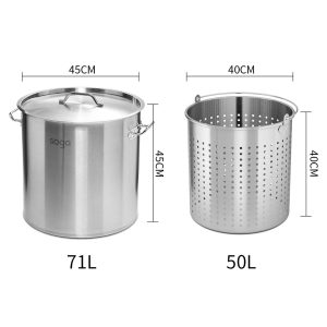 SOGA 71L 18/10 Stainless Steel Stockpot with Perforated Stock pot Basket Pasta Strainer, home & living, kitchen & dining, cookware, stock & multi pots, ,  - NZ DEPOT 2