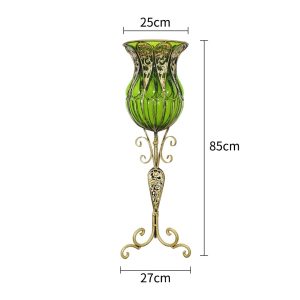 SOGA 85cm Green Glass Floor Vase with Tall Metal Flower Stand, Home & Living, Home Decor, Vases, , ,  - NZ DEPOT 2