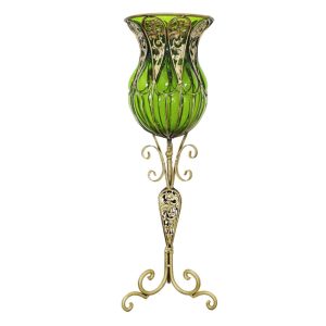 SOGA 85cm Green Glass Floor Vase with Tall Metal Flower Stand, Home & Living, Home Decor, Vases, , ,  - NZ DEPOT 1