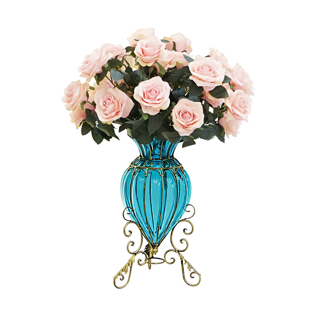 Soga Blue Colored European Glass Floor Home Decor Flower Vase With Metal Stand, Home &Amp; Living, Home Decor, Vases, , ,  - Nz Depot 2