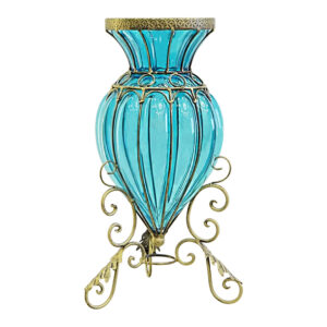 Soga Blue Colored European Glass Floor Home Decor Flower Vase With Metal Stand Nz Depot - Nz Depot