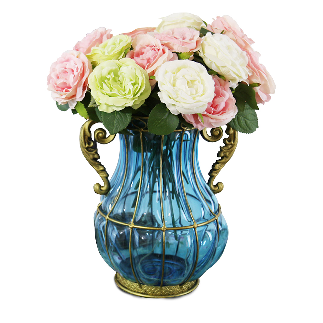 SOGA Blue Colored European Glass Home Decor Flower Vase with Two Metal Handle, Home & Living, Home Decor, Vases, ,  - NZ DEPOT 2