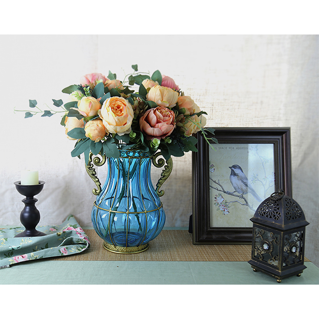 SOGA Blue Colored European Glass Home Decor Flower Vase with Two Metal Handle, Home & Living, Home Decor, Vases, ,  - NZ DEPOT 5