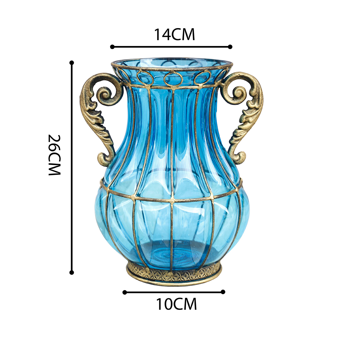 SOGA Blue Colored European Glass Home Decor Flower Vase with Two Metal Handle, Home & Living, Home Decor, Vases, ,  - NZ DEPOT 7