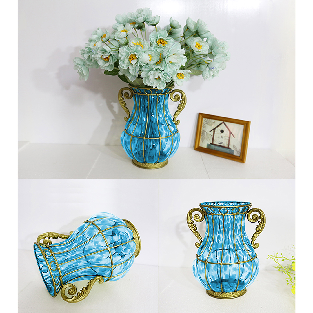 SOGA Blue Colored European Glass Home Decor Flower Vase with Two Metal Handle, Home & Living, Home Decor, Vases, ,  - NZ DEPOT 8