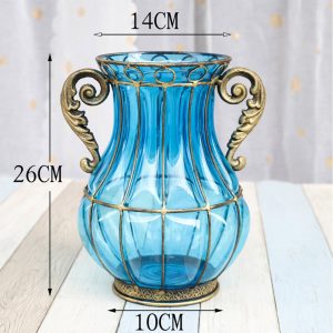 SOGA Blue Colored Glass Flower Vase with 8 Bunch 3 Heads Artificial Fake Silk Hibiscus Home Decor Set, Home & Living, Home Decor, Vases, ,  - NZ DEPOT 2