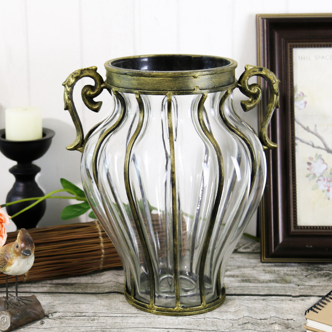 SOGA Clear European Glass Home Decor Flower Vase with Two Metal Handle, Home & Living, Home Decor, Vases, , ,  - NZ DEPOT 3