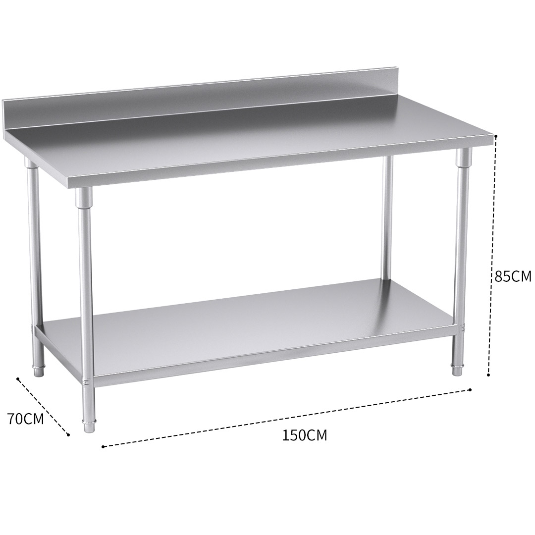 Soga Commercial Catering Kitchen Stainless Steel Prep Work Bench Table With Back-Splash 150*70*85Cm, Furniture, Kitchen &Amp; Dining Room Furniture, Buffets, Sideboards &Amp; Kitchen Islands, , ,  - Nz Depot 3