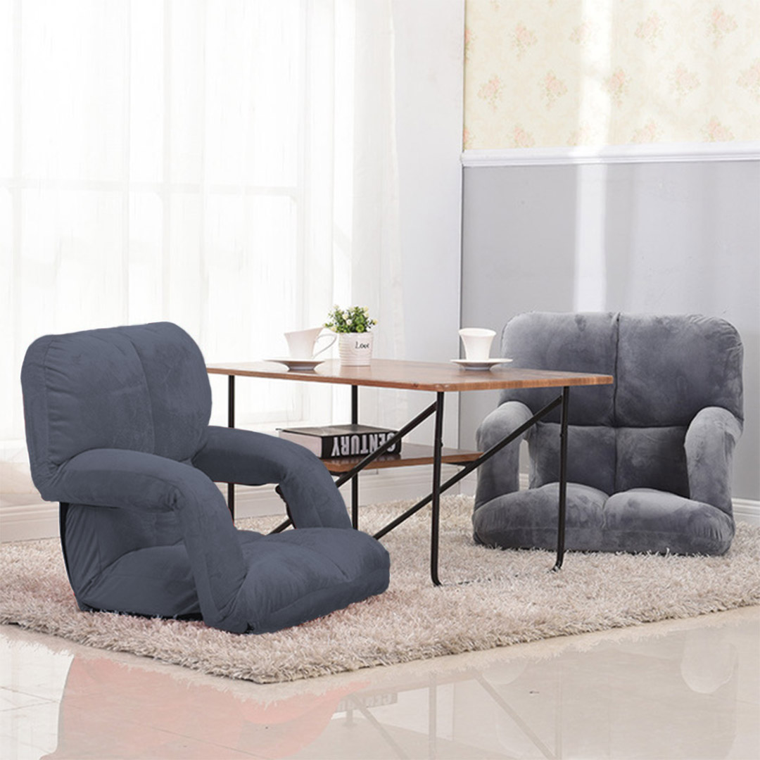 Soga Foldable Lounge Cushion Adjustable Floor Lazy Recliner Chair With Armrest Grey, Furniture, Living Room Furniture, Occasional Chairs, , ,  - Nz Depot 9