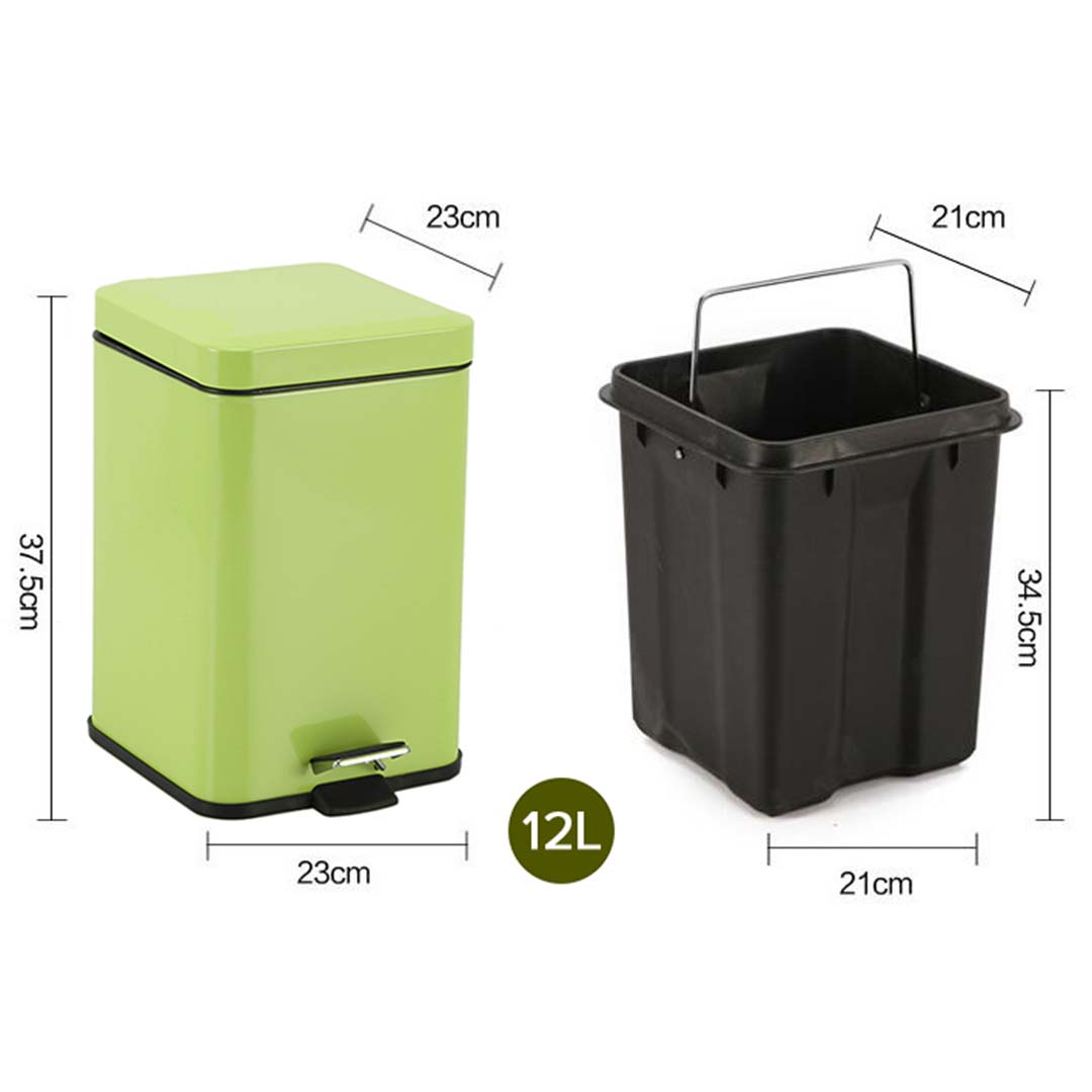 Soga Foot Pedal Stainless Steel Rubbish Recycling Garbage Waste Trash Bin Square 12L Green, Home &Amp; Living, Kitchen &Amp; Dining, Kitchen Storage, Kitchen Bins, ,  - Nz Depot 2