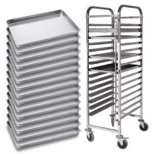 SOGA Gastronorm Trolley 15 Tier Stainless Steel with Aluminum Baking Pan Cooking Tray for Bakers, Kitchenware, Food Preperation, Food Prep, Cleaning & Organising, ,  - NZ DEPOT 1