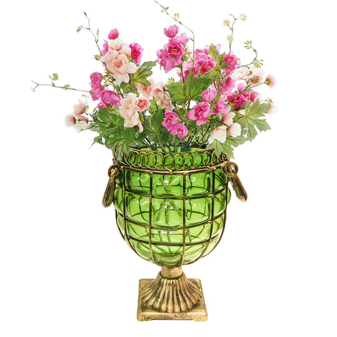 Soga Green Colored European Glass Jar Flower Vase Solid Base With Metal Handle, Home &Amp; Living, Home Decor, Vases, , ,  - Nz Depot 2