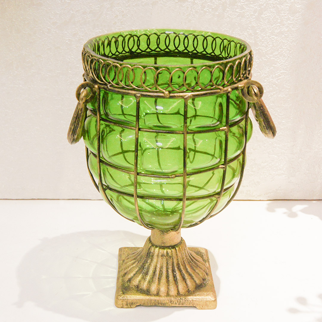 Soga Green Colored European Glass Jar Flower Vase Solid Base With Metal Handle, Home &Amp; Living, Home Decor, Vases, , ,  - Nz Depot 3