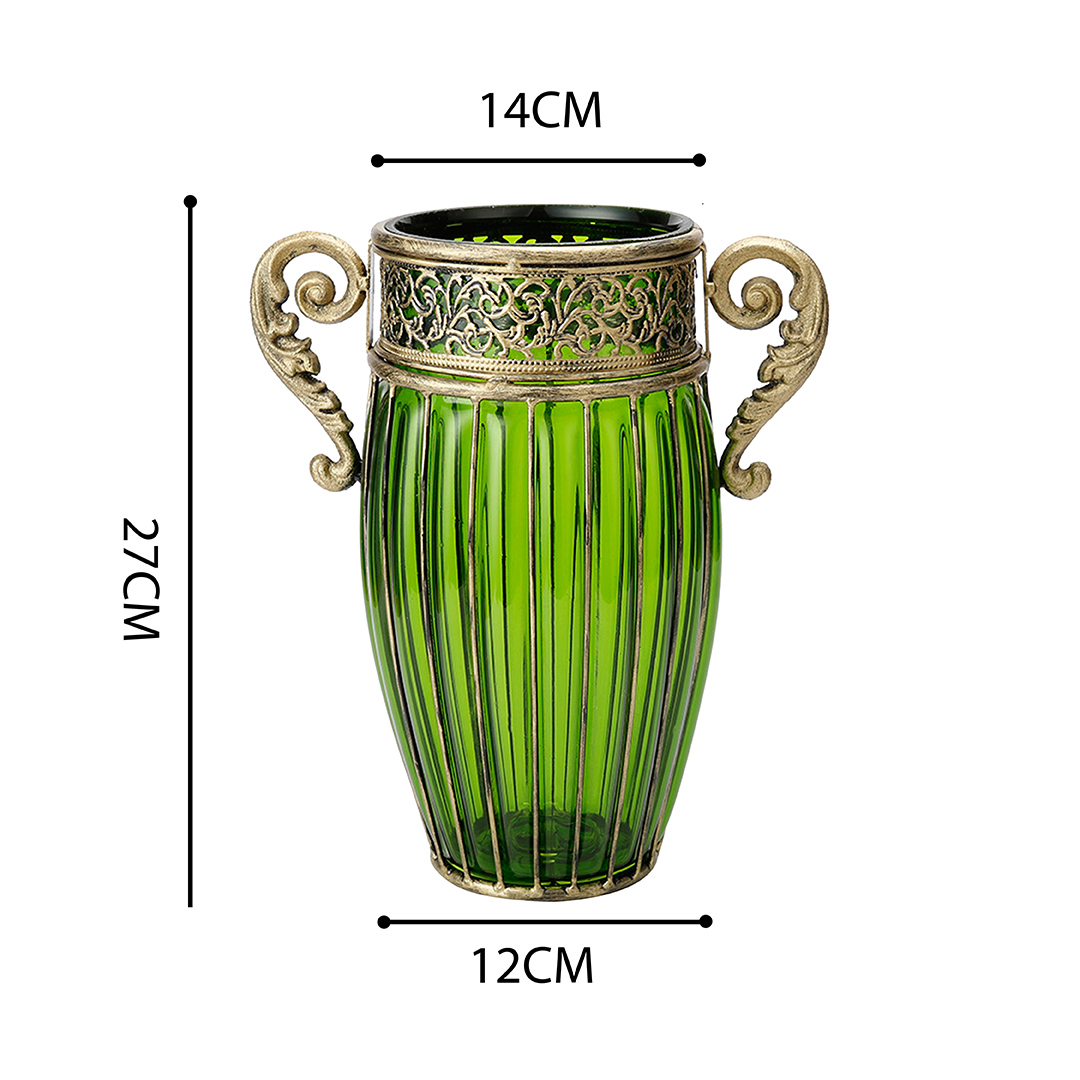 Soga Green European Colored Glass Home Decor Jar Flower Vase With Two Metal Handle, Home &Amp; Living, Home Decor, Vases, , ,  - Nz Depot 4