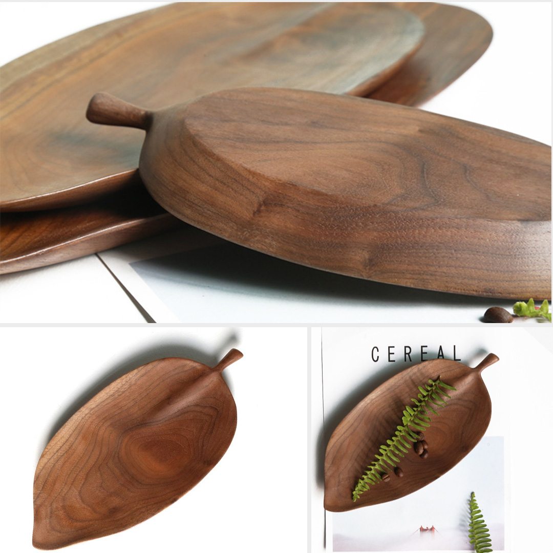 Soga Set Of 2 Walnut Leaf Shape Wooden Tray Food Charcuterie Serving Board Paddle Centerpiece Home Decor, Kitchenware, Table Top, Servingware, Servingware Platter, ,  - Nz Depot 2