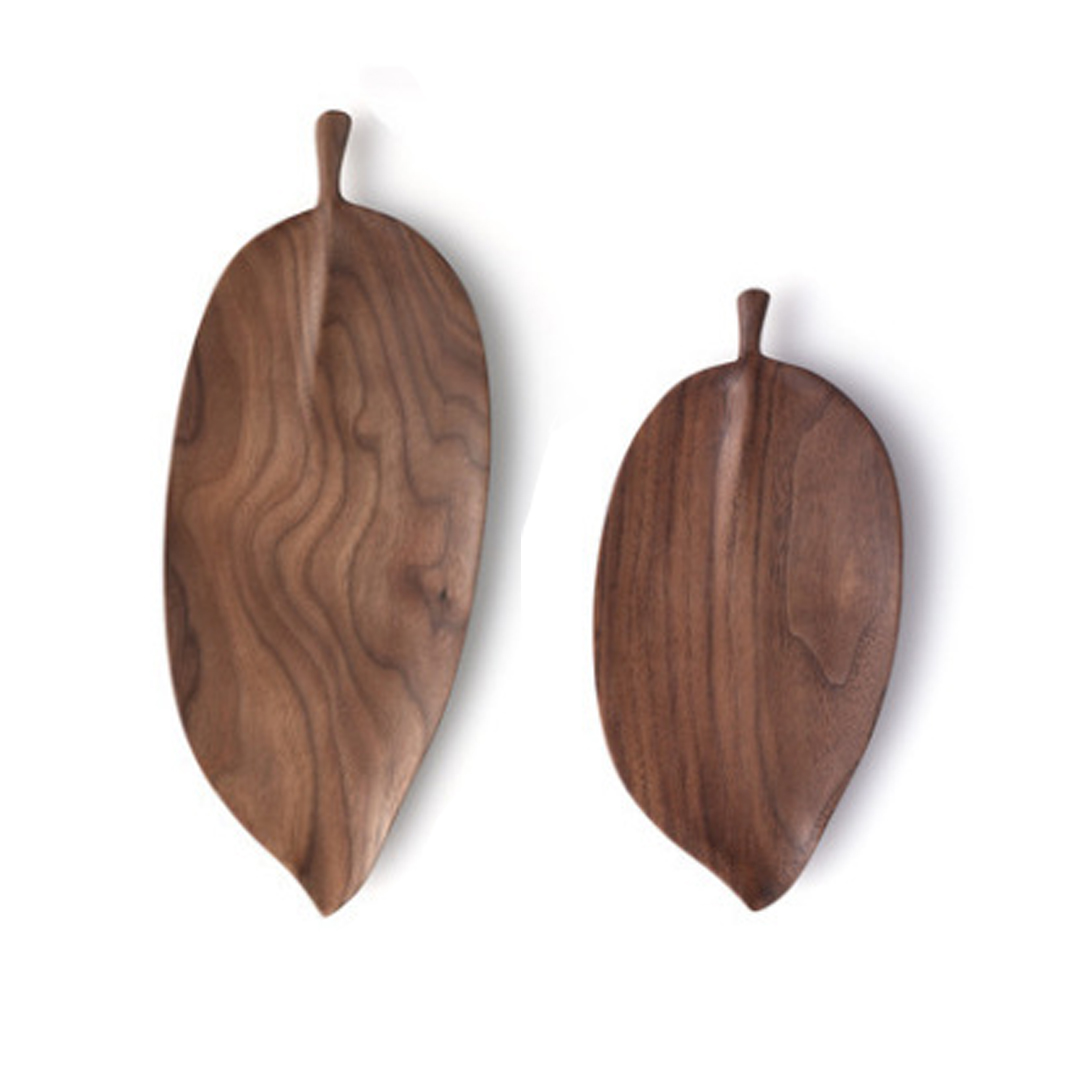 Soga Set Of 2 Walnut Leaf Shape Wooden Tray Food Charcuterie Serving Board Paddle Centerpiece Home Decor, Kitchenware, Table Top, Servingware, Servingware Platter, ,  - Nz Depot 1