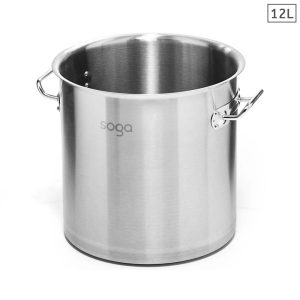 SOGA Stock Pot 12L Top Grade Thick Stainless Steel Stockpot 1810 Without Lid NZ DEPOT