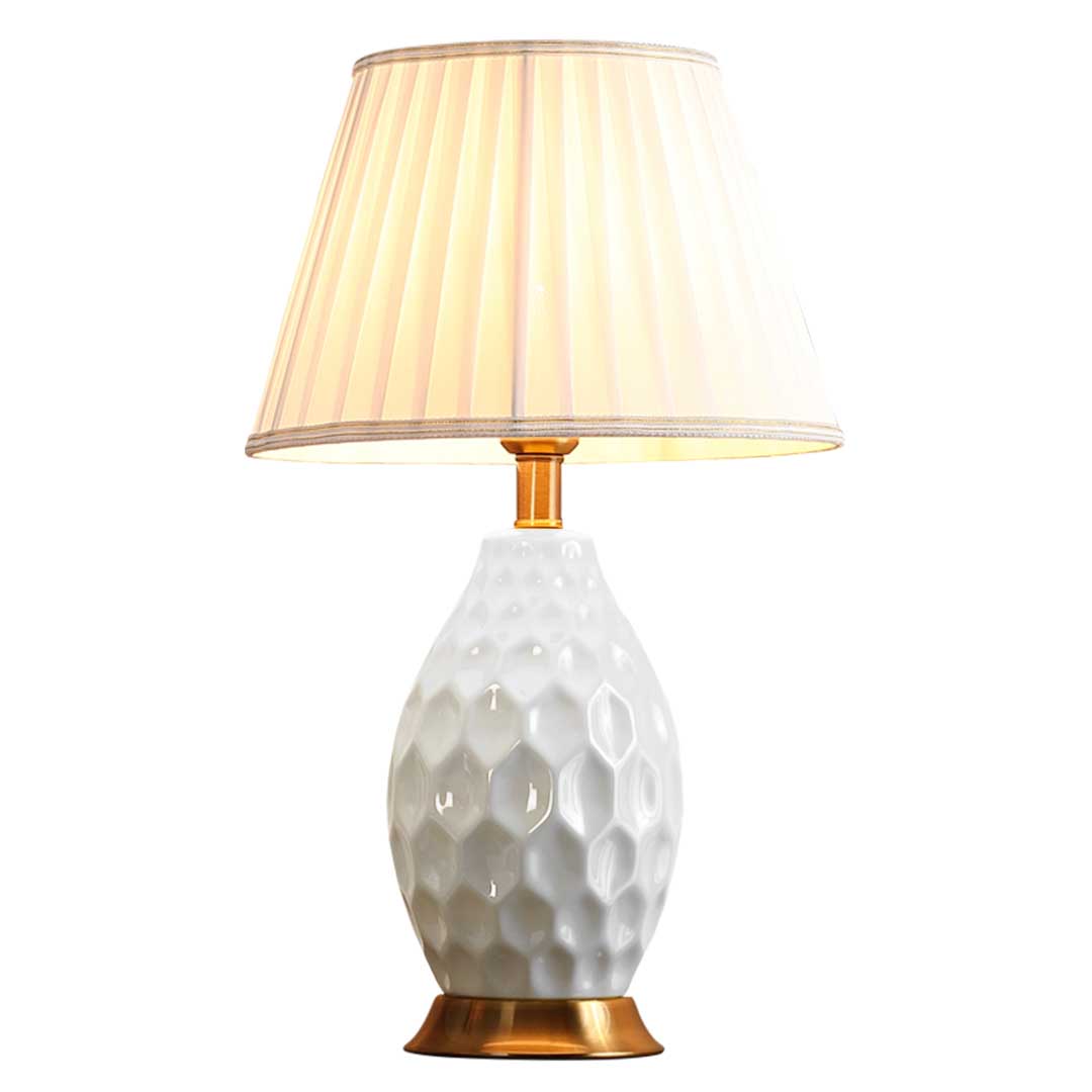 Soga Textured Ceramic Oval Table Lamp With Gold Metal Base White, Home &Amp; Living, Lighting, Indoor Lights, Lamps, Table Lamps,  - Nz Depot 1