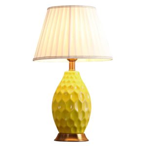 SOGA Textured Ceramic Oval Table Lamp with Gold Metal Base Yellow, Home & Living, Lighting, Indoor Lights, Lamps, Table Lamps,  - NZ DEPOT 1