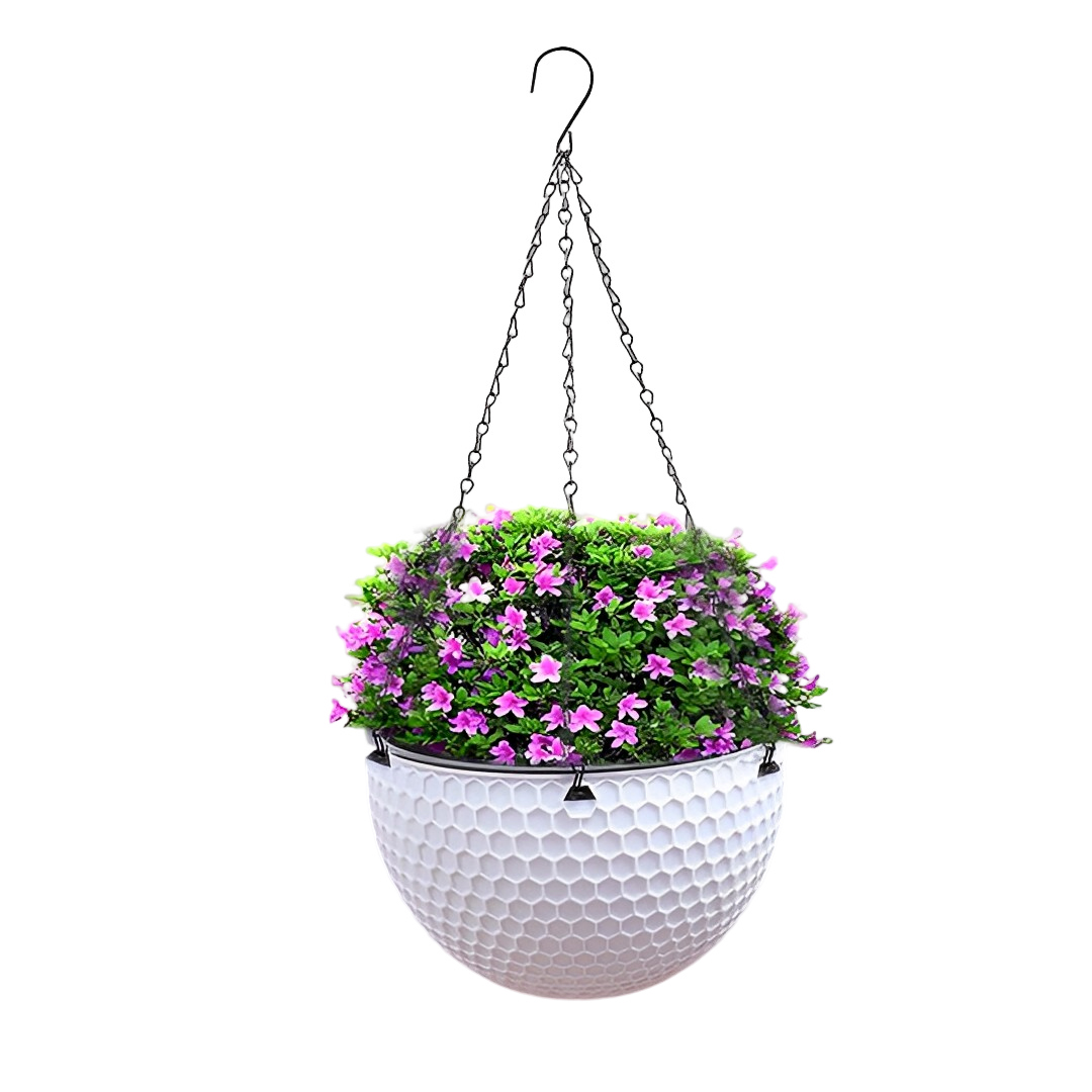 SOGA White Medium Hanging Resin Flower Pot Self Watering Basket Planter Outdoor Garden Decor - NZ DEPOT