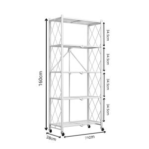 SOGA 5 Tier Steel White Foldable Kitchen Cart Multi-Functional Shelves Portable Storage Organizer with Wheels, Garden, Tools & Hardware, Garage Storage & Organisation, Utility Shelves, , ,  - NZ DEPOT 2