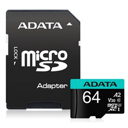 ADATA Premier Pro microSDHC UHS-I U3 A2 V30S Card with Adapter 64GB - NZDEPOT