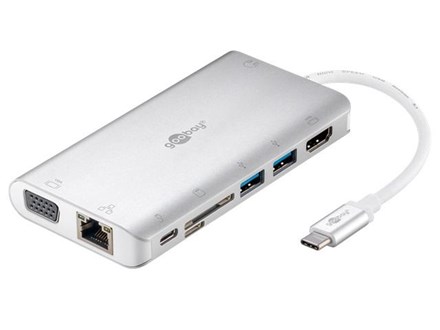 Goobay USB-C ADAP/HDMI+2xUSB3.0+CR+C+RJ45+VGA SILVER - NZDEPOT