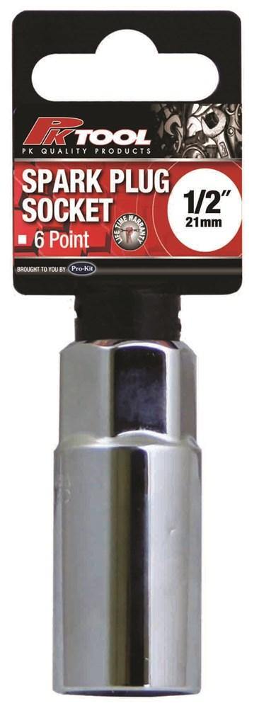 1/2" Drive Cr-V Spark Plug Socket 21mm - 1/2-Inch square drive spark plug socket -  Ideal for garages and maintenance shops for speedy screwing and unscrewing of nuts and bolts -  Increased grip especially in oily environments -  Brand: PKTOOL -  1/2" Drive Cr-V Spark Plug Socket 21mm