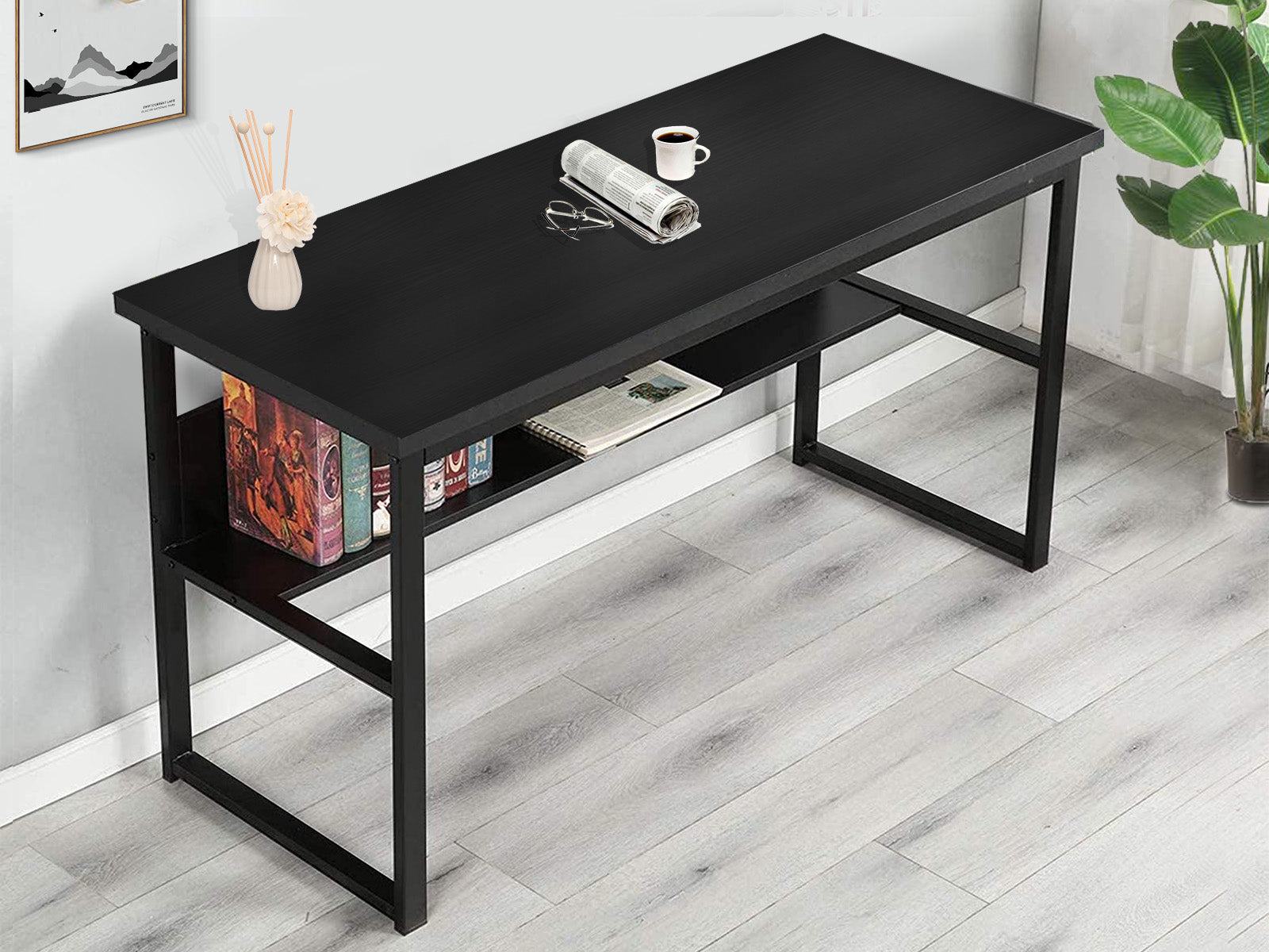 Coelsh Computer Desk with Bookshelf Black