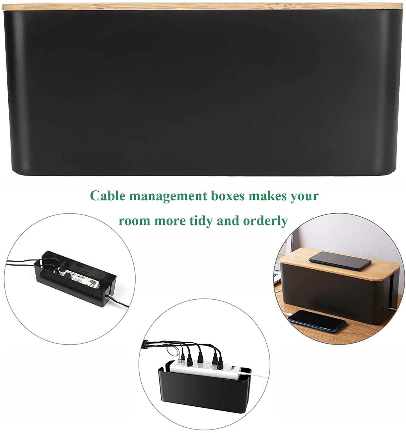 DS BS Cable Management Box with Bamboo Lid L PR9396 Desks NZ DEPOT 6