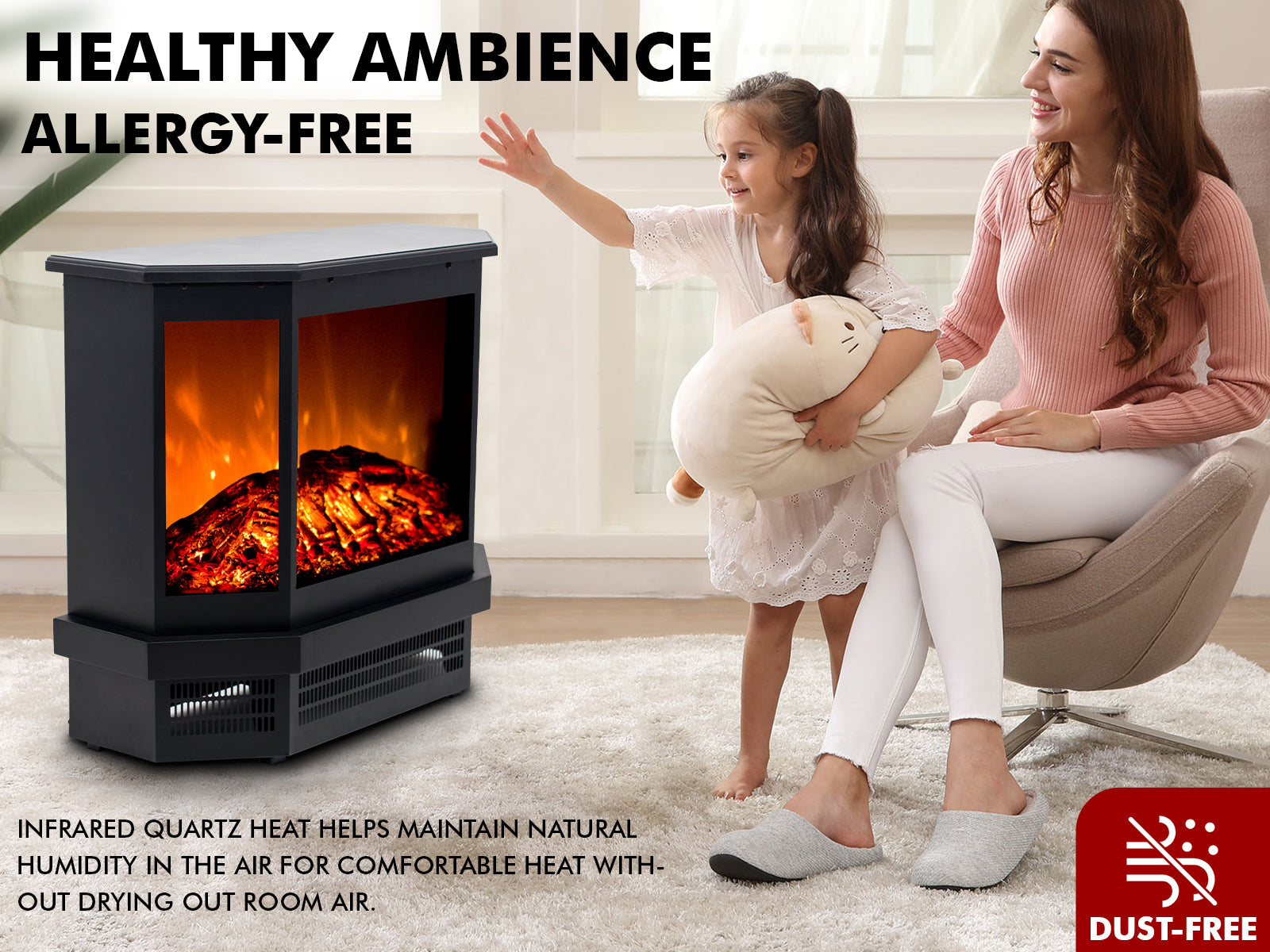 Electric Fireplace Free Standing With 3 Side Heating PR9038 Wall Heater NZ DEPOT 12