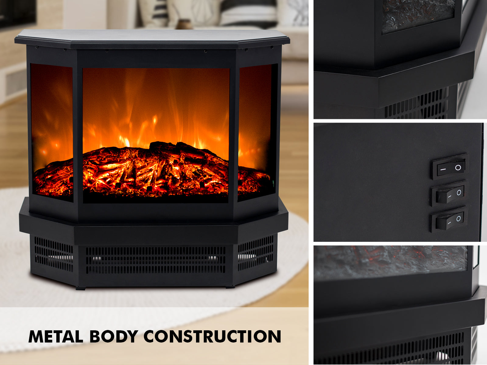 Electric Fireplace Free Standing With 3 Side Heating PR9038 Wall Heater NZ DEPOT 14