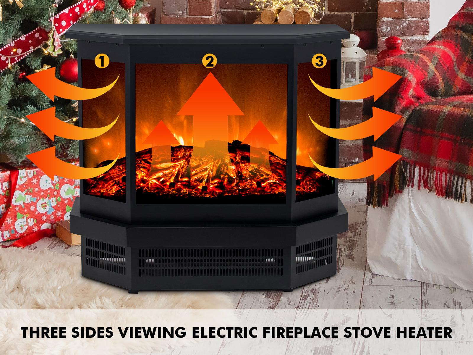 Electric Fireplace Free Standing With 3 Side Heating PR9038 Wall Heater NZ DEPOT 7