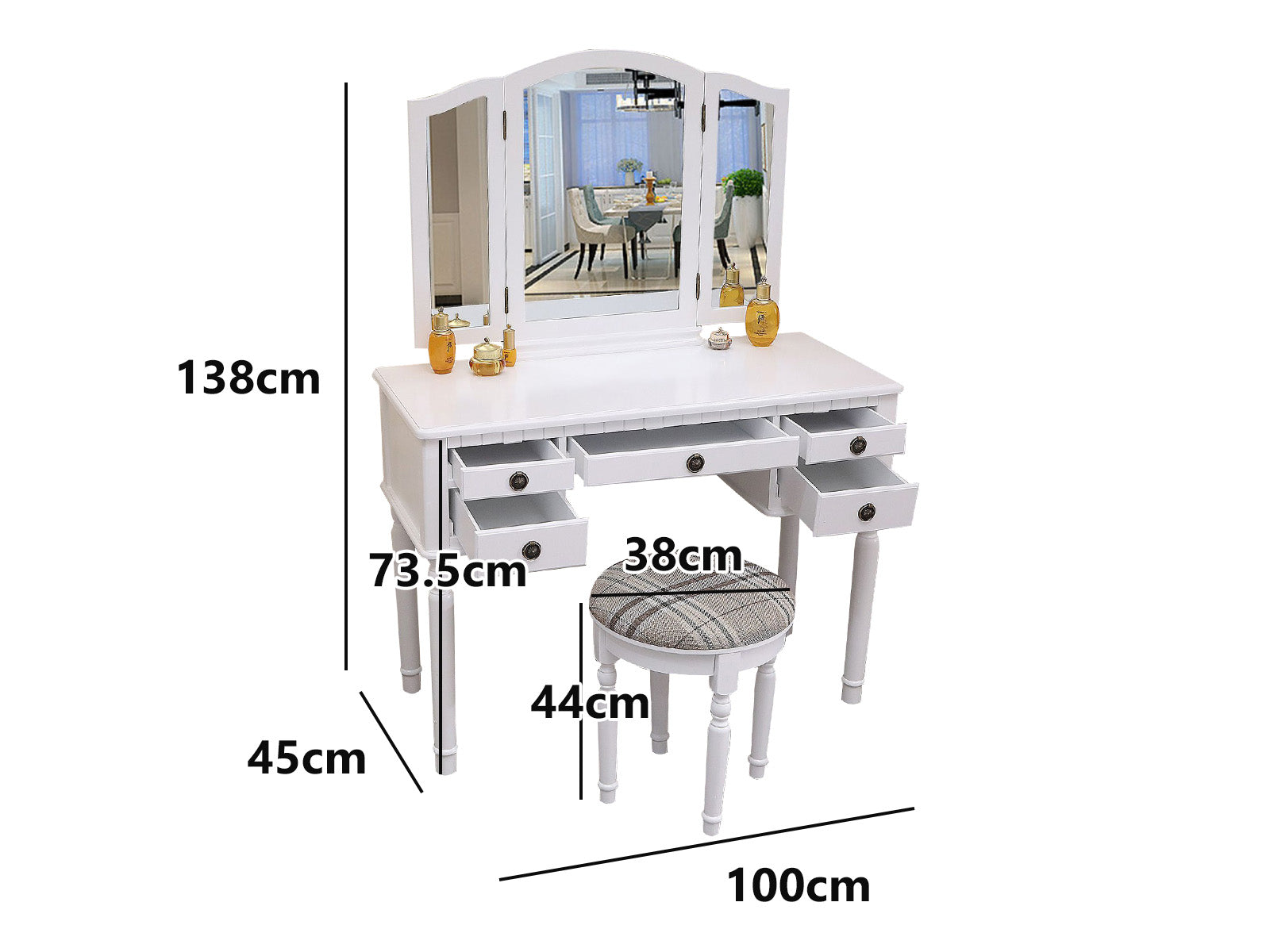 Eloise Dressing Table Set White PR9302 Dressing Tables NZ DEPOT 6