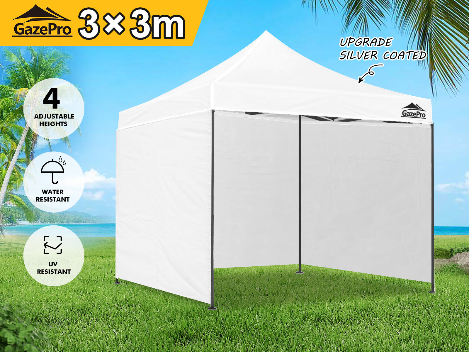 Gazebo C Silver coated roof 3x3m White PR9249 Gazebos NZ DEPOT 10