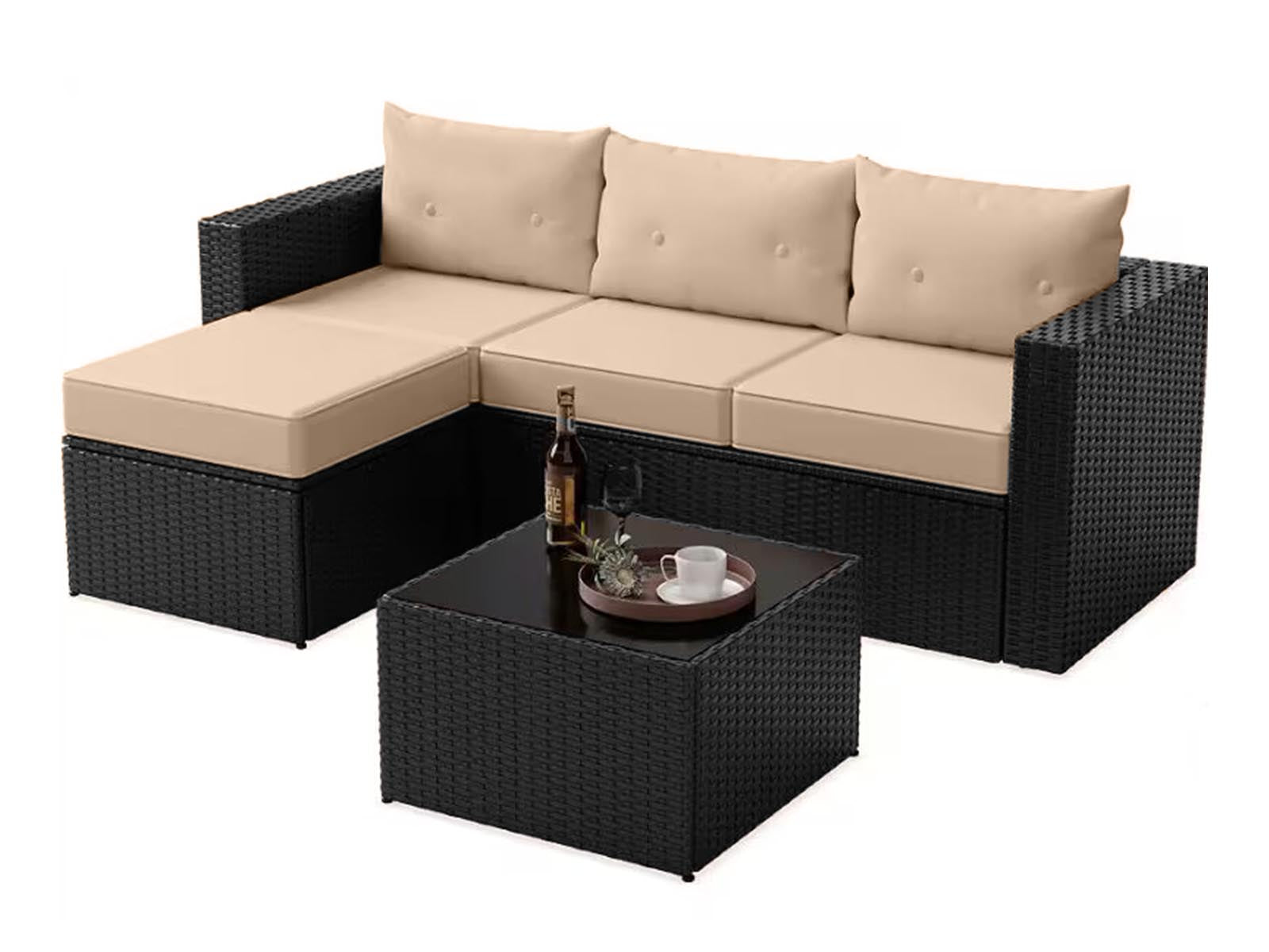 Glendon Sofa Set Black Beige -