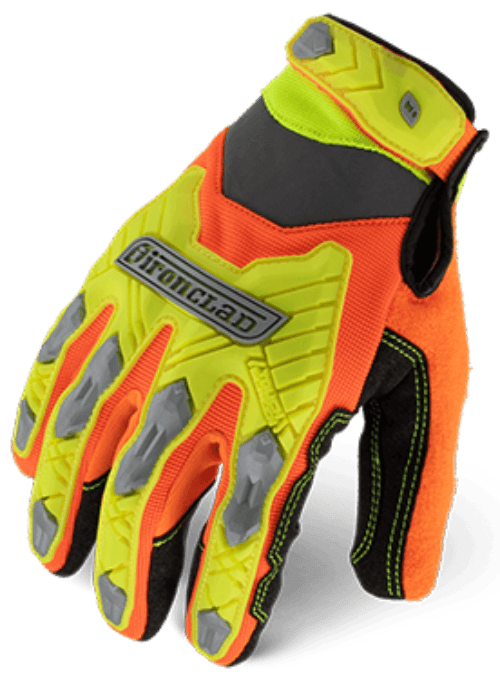 Ironclad Impact Touch Hi-Vis Glove – 1 X Pair Impact Protection - Full Back Of Hand Tpr Protection High Visibility - Reflective Flex Panel Touchscreen - Conductive Palm &Amp; Fingers Sweat Wipe - Terry Cloth Sweat Wipe Secure Fit - Tpr Hook &Amp; Loop Closure Reinforced Palm - Impact Absorbing Palm Pads