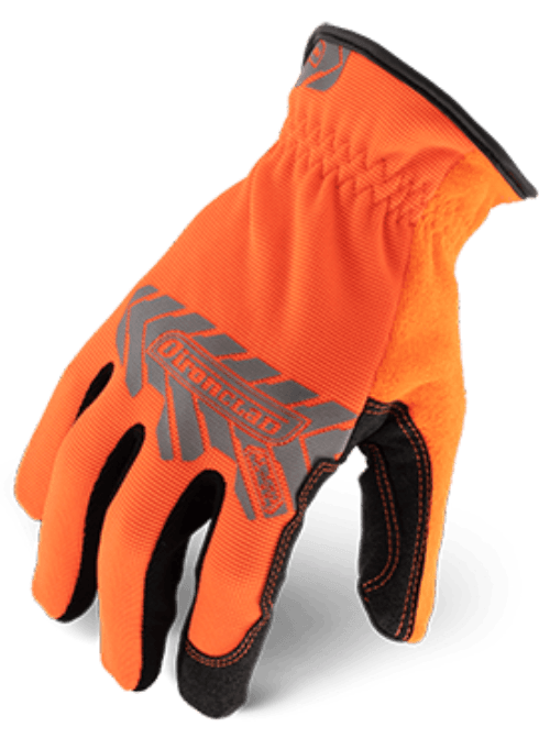 Ironclad Utility Touch Orange Glove – 1 X Pair High Visibility - Reflective Back Of Hand Print Touchscreen - Conductive Palm &Amp; Fingers Sweat Wipe - Terry Cloth Sweat Wipe Secure Fit - Elastic Wrist Gather