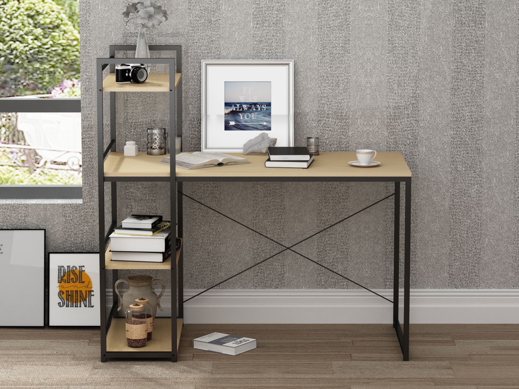 Metal Desk with Bookshelf