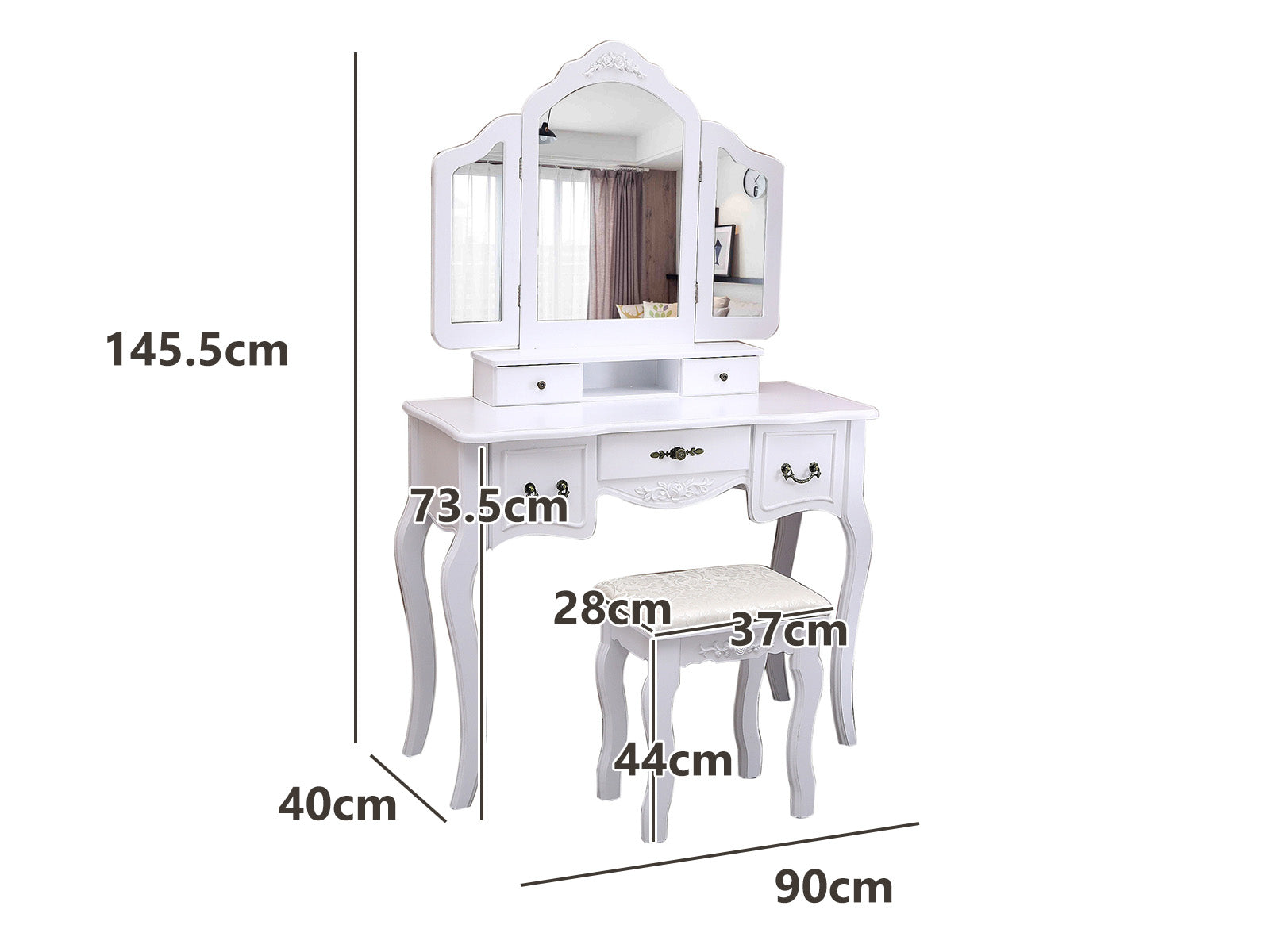 Mylah Dressing Table Set White PR9300 Dressing Tables NZ DEPOT 6