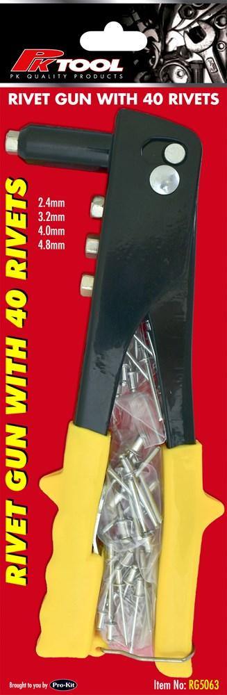 Rivet Gun with 40 Rivets- High hardness and long service life- Easy to use and easy to handle- The product is highly durable and superior performance- Can be used with aluminium